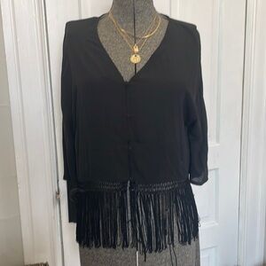 Delicate sheer black h&m top with fringe